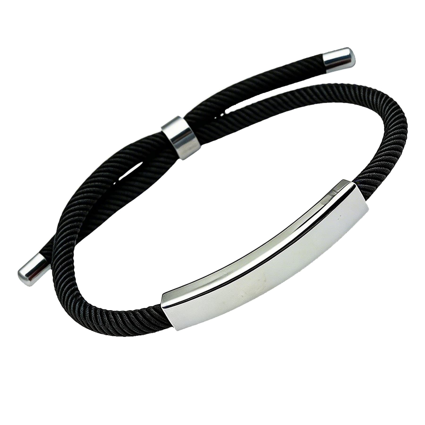 Stainless Steel Adjustable Braided Rope Bracelet With Laser Imprint — SAGEOW266-B.jpg