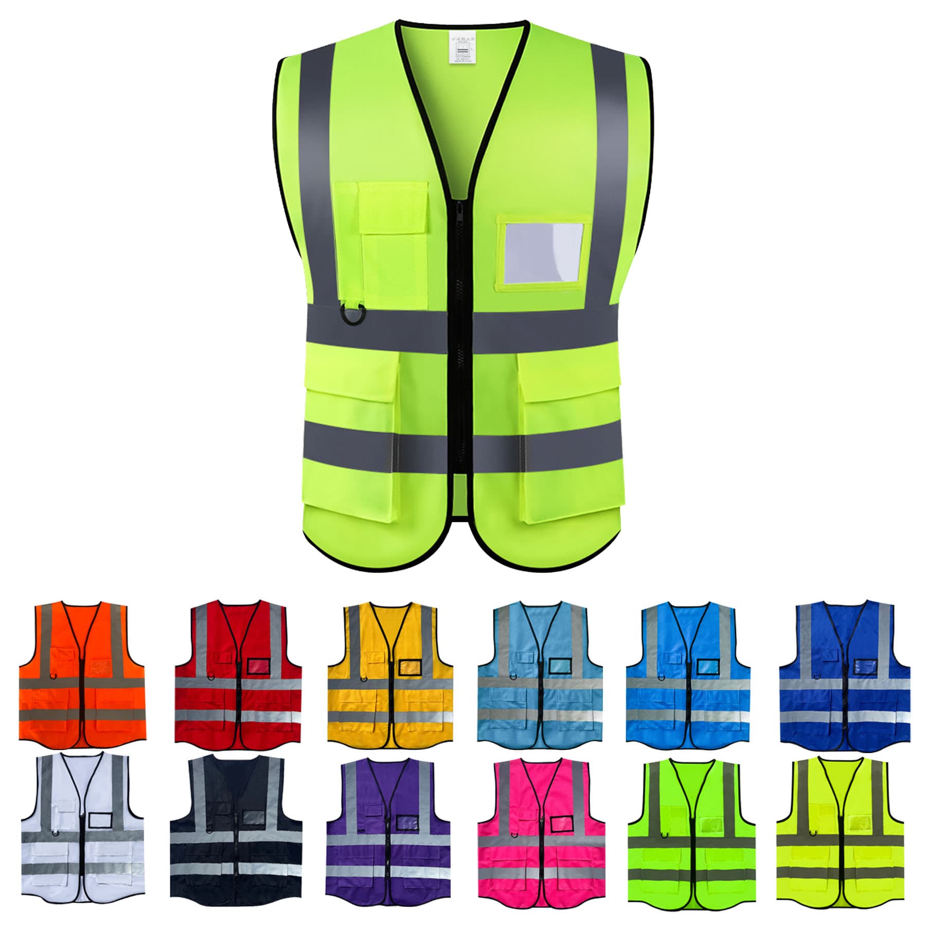 Hi Vis Class 3 - 3.8oz. Knitted Double Band Reflective Tape Safety Vest with 2 Pockets — SAGEOW203-L.jpg